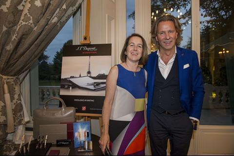 ST Dupont chairman Sharon Flood with chief executive Alain Crevet at the brand's launch party for its new website last week
